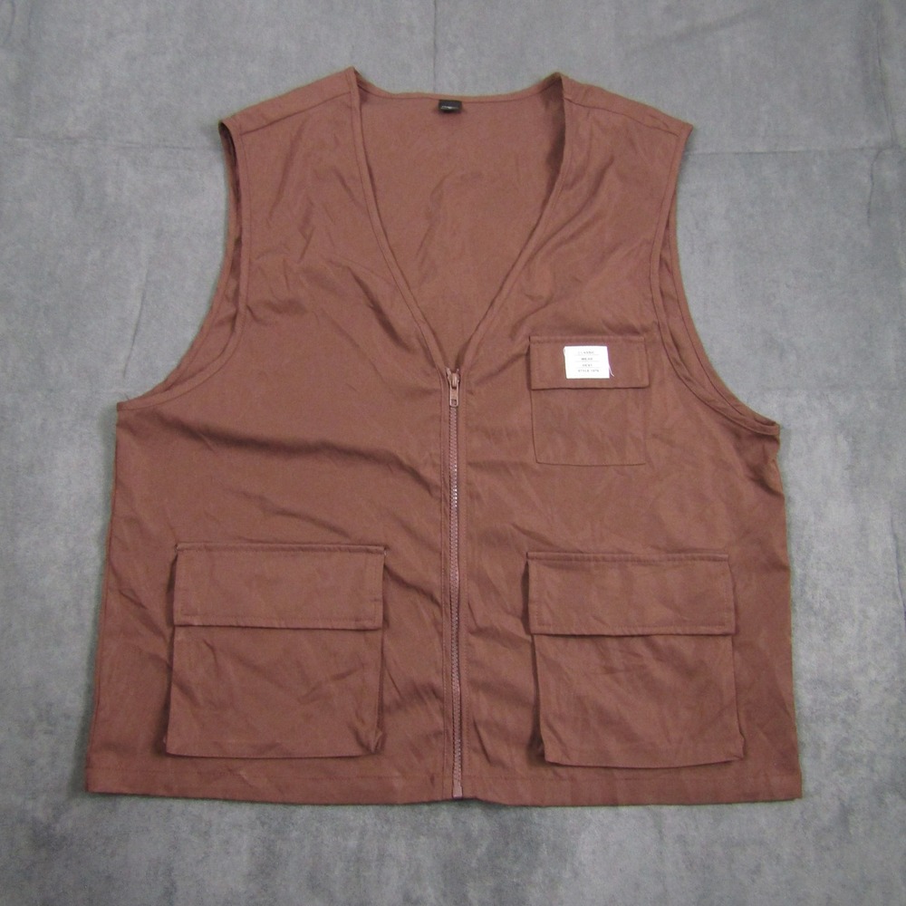 Manfinity Utility Vest Mens Medium Brown Zip Front Cargo Pocket Streetwear